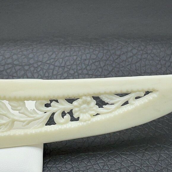 Vintage Celluloid Carved Plastic Letter Opener Asian Village Scene Floral Cream - Picture 9 of 11
